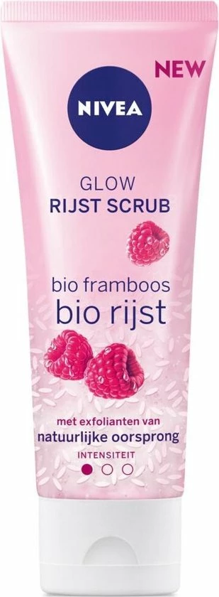 NIVEA Glow Bio Rijst Scrub - Bio Framboos Droge Gevoelige Huid - 75ml 1 NIVEA Glow Bio Rijst Scrub - Bio Framboos Droge Gevoelige Huid - 75ml