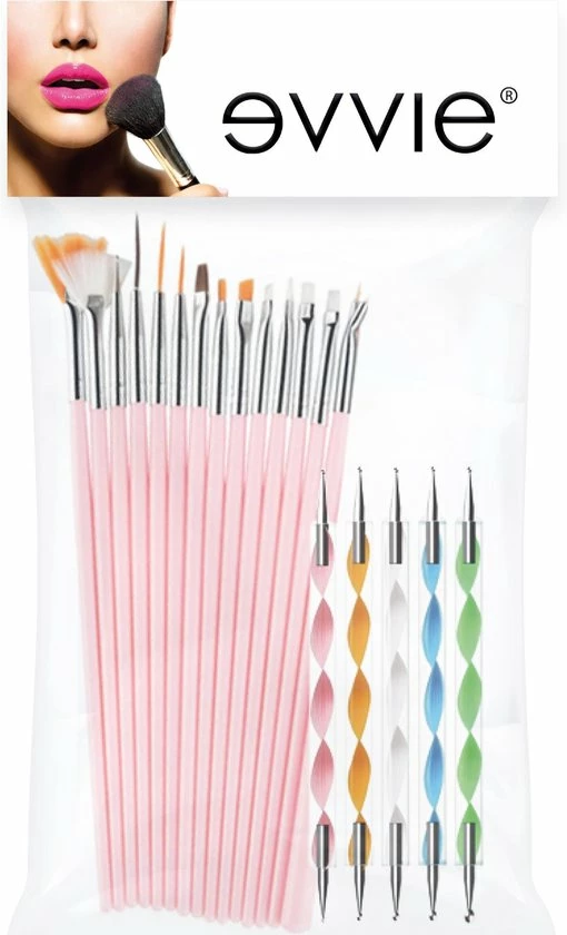 Evvie 20 Delige Nail Art Set - 15 Nailart Penselen En 5 Dotting Tools - Roze 5 Evvie 20 Delige Nail Art Set - 15 Nailart Penselen En 5 Dotting Tools - Roze - Afbeelding 5