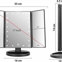 Make-up Spiegel Met LED Verlichting - Vergrootspiegel - Cosmetica/ Visagie Spiegel - 22 LED's - Draaibaar - USB & Batterij - Rheme -Maybelline-winkel 550x384 7