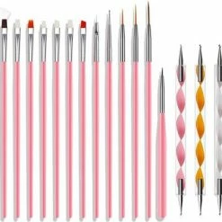 Evvie 20 Delige Nail Art Set - 15 Nailart Penselen En 5 Dotting Tools - Roze