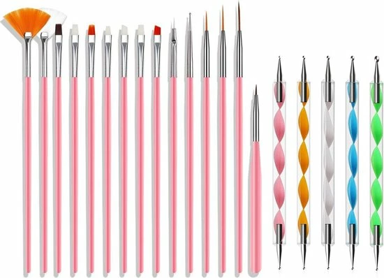 Evvie 20 Delige Nail Art Set - 15 Nailart Penselen En 5 Dotting Tools - Roze 1 Evvie 20 Delige Nail Art Set - 15 Nailart Penselen En 5 Dotting Tools - Roze
