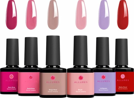 Allures Gellak 6-delige Set - Gel Nagellak - 8ML - Secret Dreams Edition - Gellac - Nagels - Gellak Starterspakket - Paars/Roze Kleuren 1 Allures Gellak 6-delige Set - Gel Nagellak - 8ML - Secret Dreams Edition - Gellac - Nagels - Gellak Starterspakket - Paars/Roze Kleuren