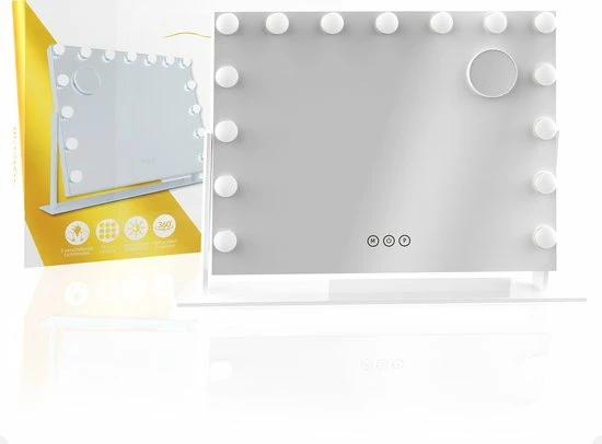 Novalie Hollywood Spiegel Met Verlichting - 65 Cm X 50 Cm - Make Up Spiegel Met Led Lampen Visagie Dimbaar / 3 Lichtstanden Voor Hem / Haar Cadeau 10x Vergroting Met Tru-Daylight Verlichting Wit 3 Novalie Hollywood Spiegel Met Verlichting - 65 Cm X 50 Cm - Make Up Spiegel Met Led Lampen Visagie Dimbaar / 3 Lichtstanden Voor Hem / Haar Cadeau 10x Vergroting Met Tru-Daylight Verlichting Wit - Afbeelding 3