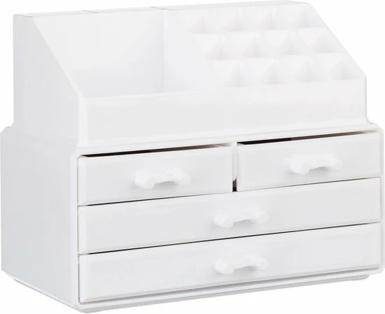 Relaxdays Make-up Organizer - Tweedelig - Cosmetica Opbergdoos - Wit 13 Relaxdays Make-up Organizer - Tweedelig - Cosmetica Opbergdoos - Wit - Afbeelding 13
