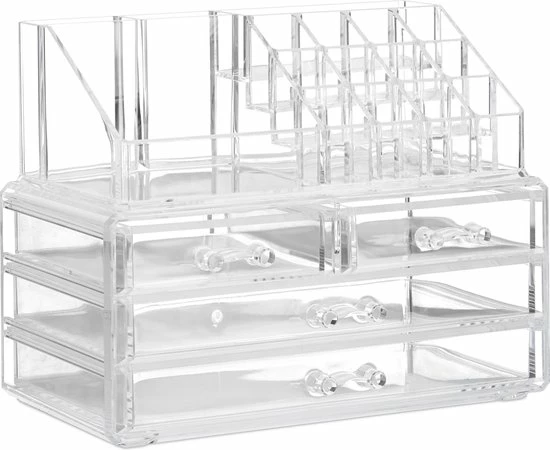 Relaxdays Make-up Organizer - Tweedelig - Cosmetica Opbergdoos - Transparant 14 Relaxdays Make-up Organizer - Tweedelig - Cosmetica Opbergdoos - Transparant - Afbeelding 14