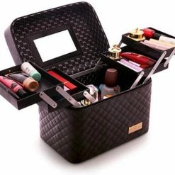 Landys Make Up Koffer En Organizer - Beautycase Met Spiegel - Dames - Cosmetica En Visagie - Zwart