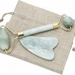 Merkloos Comize Jade Roller Gezichtsmassage Roller - Met Gua Sha Schraper - Groen