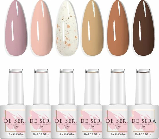 De Sera Gellak 6-delige Set - Gel Nagellak - Nude - Marmer - Un Mélange - 10ML 1 De Sera Gellak 6-delige Set - Gel Nagellak - Nude - Marmer - Un Mélange - 10ML