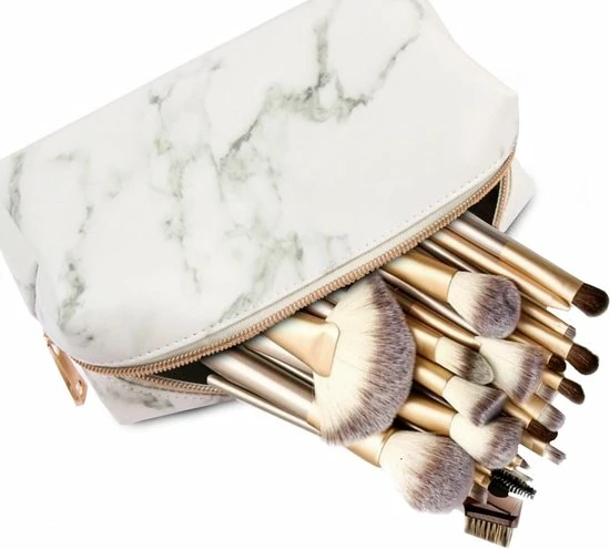 Evvie 24-delige Make-up Kwastenset - Beige/Goud - In Etui Marble 2 Evvie 24-delige Make-up Kwastenset - Beige/Goud - In Etui Marble - Afbeelding 2