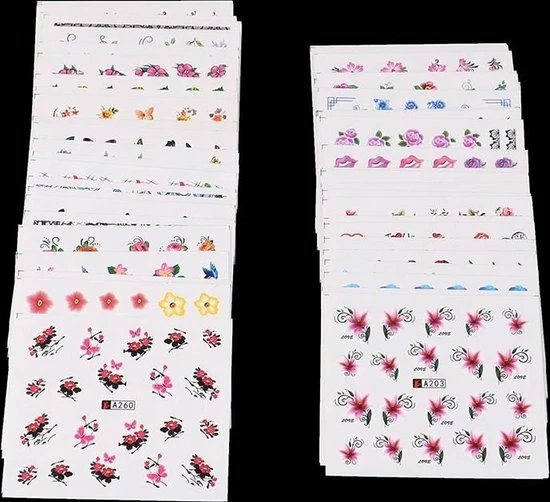 Pakket Van 50 Vellen Met Water Transfer Stickers / Decals - Sparkolia Nagel Styling - Nail Art Velletjes - Nagelstickers 4 Pakket Van 50 Vellen Met Water Transfer Stickers / Decals - Sparkolia Nagel Styling - Nail Art Velletjes - Nagelstickers - Afbeelding 4
