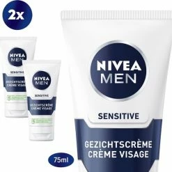 NIVEA MEN Sensitive Dagcr Me - Voor De Gevoelige Huid - 2 X 75 Ml - Voordeelverpakking