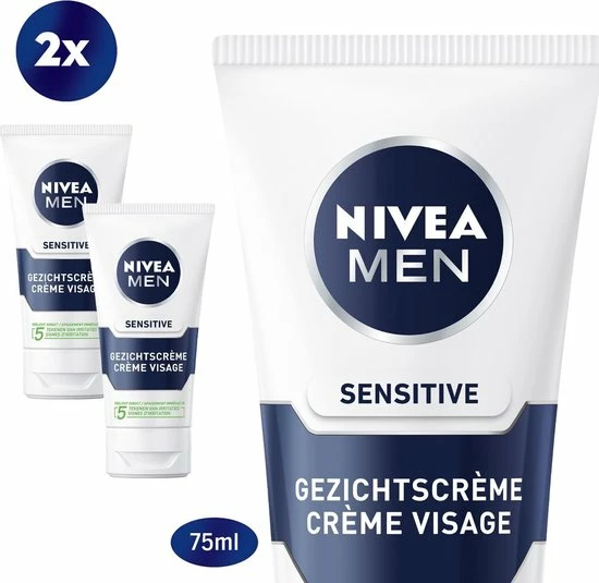 NIVEA MEN Sensitive Dagcr Me - Voor De Gevoelige Huid - 2 X 75 Ml - Voordeelverpakking 1 NIVEA MEN Sensitive Dagcr Me - Voor De Gevoelige Huid - 2 X 75 Ml - Voordeelverpakking