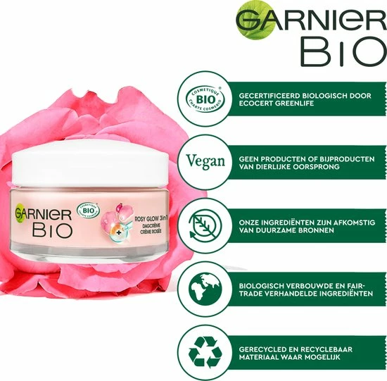 Garnier Bio Skin Active Rosy Glow 3in1 Dagcrème – 50ml 2 Garnier Bio Skin Active Rosy Glow 3in1 Dagcrème – 50ml - Afbeelding 2