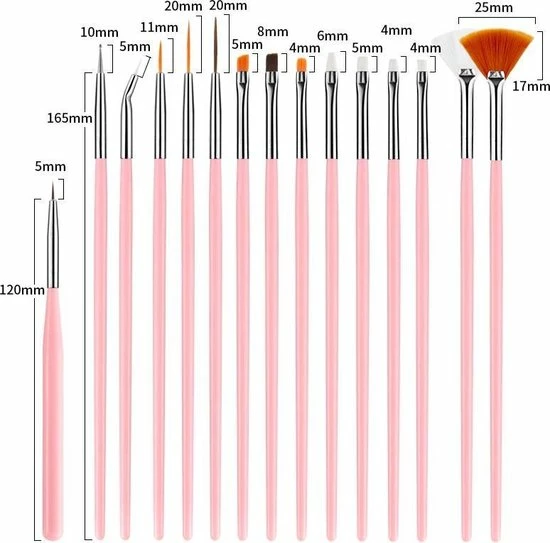 Evvie 20 Delige Nail Art Set - 15 Nailart Penselen En 5 Dotting Tools - Roze 6 Evvie 20 Delige Nail Art Set - 15 Nailart Penselen En 5 Dotting Tools - Roze - Afbeelding 6