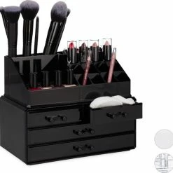 Relaxdays Make-up Organizer - Tweedelig - Cosmetica Opbergdoos + Lippenstift Houder - Zwart 19 Relaxdays Make-up Organizer - Tweedelig - Cosmetica Opbergdoos + Lippenstift Houder - Zwart -Maybelline-winkel 550x543 5