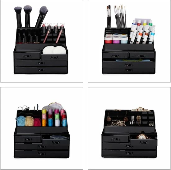 Relaxdays Make-up Organizer - Tweedelig - Cosmetica Opbergdoos + Lippenstift Houder - Zwart 5 Relaxdays Make-up Organizer - Tweedelig - Cosmetica Opbergdoos + Lippenstift Houder - Zwart - Afbeelding 5