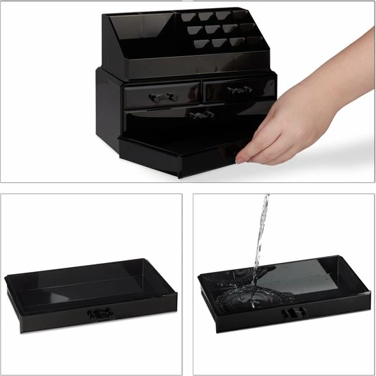 Relaxdays Make-up Organizer - Tweedelig - Cosmetica Opbergdoos + Lippenstift Houder - Zwart 14 Relaxdays Make-up Organizer - Tweedelig - Cosmetica Opbergdoos + Lippenstift Houder - Zwart - Afbeelding 14