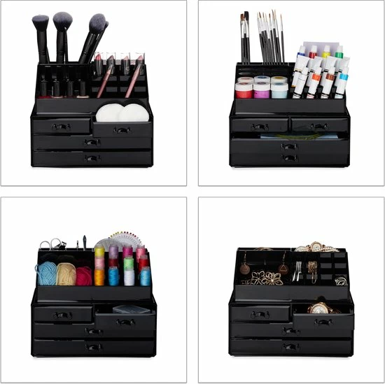 Relaxdays Make-up Organizer - Tweedelig - Cosmetica Opbergdoos - Wit 4 Relaxdays Make-up Organizer - Tweedelig - Cosmetica Opbergdoos - Wit - Afbeelding 4