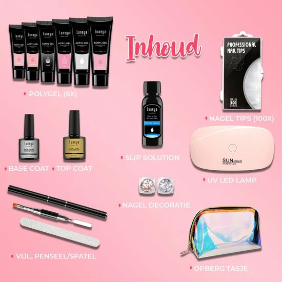 Luneya Polygel Kit - 6 Kleuren - Polygel Nagels Starterspakket - Tasje - Incl. UV LED Lamp 6 Luneya Polygel Kit - 6 Kleuren - Polygel Nagels Starterspakket - Tasje - Incl. UV LED Lamp - Afbeelding 6