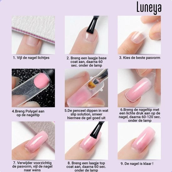 Luneya Polygel Kit - 6 Kleuren - Polygel Nagels Starterspakket - Tasje - Incl. UV LED Lamp 13 Luneya Polygel Kit - 6 Kleuren - Polygel Nagels Starterspakket - Tasje - Incl. UV LED Lamp - Afbeelding 13