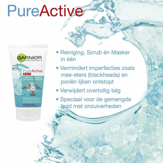 Garnier Skinactive Face PureActive 3-in-1 - 150ml - Reiniging, Scrub, Masker 5 Garnier Skinactive Face PureActive 3-in-1 - 150ml - Reiniging, Scrub, Masker - Afbeelding 5