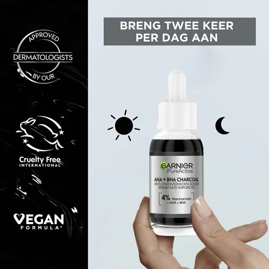 Garnier PureActive AHA + BHA Charcoal Anti-Onzuiverheden Serum - 30ml 6 Garnier PureActive AHA + BHA Charcoal Anti-Onzuiverheden Serum - 30ml - Afbeelding 6
