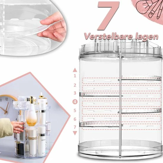 AWEMOZ Make-Up Organizer - Beauty Organizer Voor Make Up - 360 Roterend - Opbergbox - Opbergdoos Cosmetica - Sieradendoos - Nagellak - Lippenstift - Transparant - Cadeau Voor Vrouw 5 AWEMOZ Make-Up Organizer - Beauty Organizer Voor Make Up - 360 Roterend - Opbergbox - Opbergdoos Cosmetica - Sieradendoos - Nagellak - Lippenstift - Transparant - Cadeau Voor Vrouw - Afbeelding 5