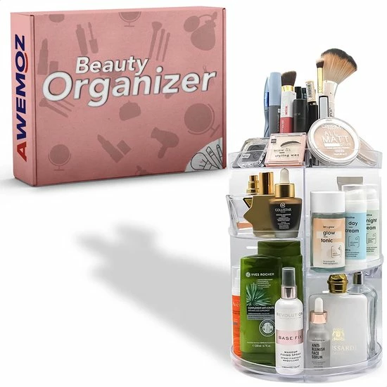AWEMOZ Make-Up Organizer - Beauty Organizer Voor Make Up - 360 Roterend - Opbergbox - Opbergdoos Cosmetica - Sieradendoos - Nagellak - Lippenstift - Transparant - Cadeau Voor Vrouw 9 AWEMOZ Make-Up Organizer - Beauty Organizer Voor Make Up - 360 Roterend - Opbergbox - Opbergdoos Cosmetica - Sieradendoos - Nagellak - Lippenstift - Transparant - Cadeau Voor Vrouw - Afbeelding 9