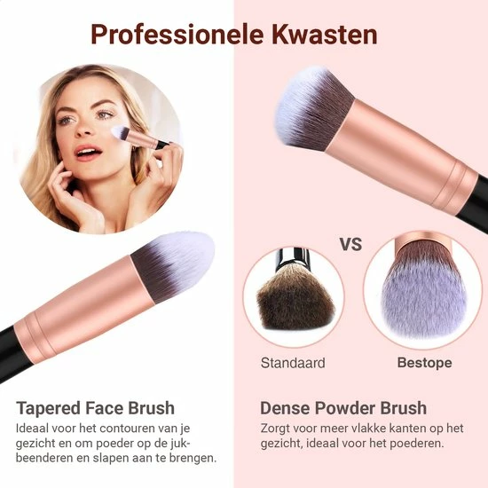 Bestope Make Up Kwasten Set Met Beauty Blenders 16 Delig - Brush Set - Kwasten Reiniger - Ros Goud 11 Bestope Make Up Kwasten Set Met Beauty Blenders 16 Delig - Brush Set - Kwasten Reiniger - Ros Goud - Afbeelding 11