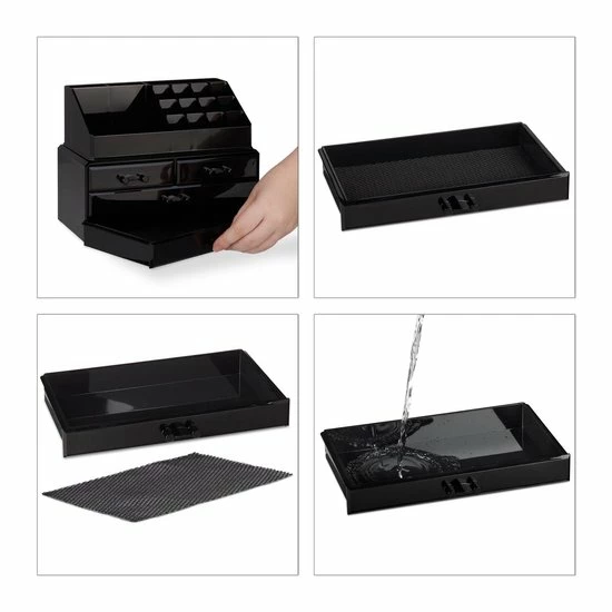 Relaxdays Make-up Organizer - Tweedelig - Cosmetica Opbergdoos + Lippenstift Houder - Zwart 7 Relaxdays Make-up Organizer - Tweedelig - Cosmetica Opbergdoos + Lippenstift Houder - Zwart - Afbeelding 7