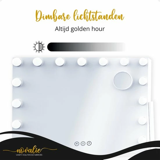 Novalie Hollywood Spiegel Met Verlichting - 65 Cm X 50 Cm - Make Up Spiegel Met Led Lampen Visagie Dimbaar / 3 Lichtstanden Voor Hem / Haar Cadeau 10x Vergroting Met Tru-Daylight Verlichting Wit 4 Novalie Hollywood Spiegel Met Verlichting - 65 Cm X 50 Cm - Make Up Spiegel Met Led Lampen Visagie Dimbaar / 3 Lichtstanden Voor Hem / Haar Cadeau 10x Vergroting Met Tru-Daylight Verlichting Wit - Afbeelding 4