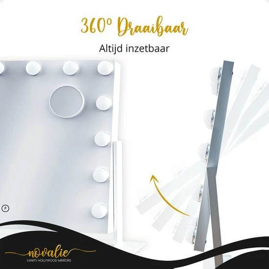 Novalie Hollywood Spiegel Met Verlichting - 65 Cm X 50 Cm - Make Up Spiegel Met Led Lampen Visagie Dimbaar / 3 Lichtstanden Voor Hem / Haar Cadeau 10x Vergroting Met Tru-Daylight Verlichting Wit 5 Novalie Hollywood Spiegel Met Verlichting - 65 Cm X 50 Cm - Make Up Spiegel Met Led Lampen Visagie Dimbaar / 3 Lichtstanden Voor Hem / Haar Cadeau 10x Vergroting Met Tru-Daylight Verlichting Wit - Afbeelding 5
