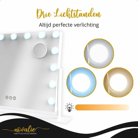 Novalie Hollywood Spiegel Met Verlichting - 65 Cm X 50 Cm - Make Up Spiegel Met Led Lampen Visagie Dimbaar / 3 Lichtstanden Voor Hem / Haar Cadeau 10x Vergroting Met Tru-Daylight Verlichting Wit 6 Novalie Hollywood Spiegel Met Verlichting - 65 Cm X 50 Cm - Make Up Spiegel Met Led Lampen Visagie Dimbaar / 3 Lichtstanden Voor Hem / Haar Cadeau 10x Vergroting Met Tru-Daylight Verlichting Wit - Afbeelding 6