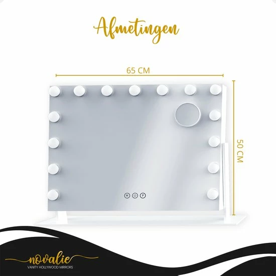 Novalie Hollywood Spiegel Met Verlichting - 65 Cm X 50 Cm - Make Up Spiegel Met Led Lampen Visagie Dimbaar / 3 Lichtstanden Voor Hem / Haar Cadeau 10x Vergroting Met Tru-Daylight Verlichting Wit 11 Novalie Hollywood Spiegel Met Verlichting - 65 Cm X 50 Cm - Make Up Spiegel Met Led Lampen Visagie Dimbaar / 3 Lichtstanden Voor Hem / Haar Cadeau 10x Vergroting Met Tru-Daylight Verlichting Wit - Afbeelding 11