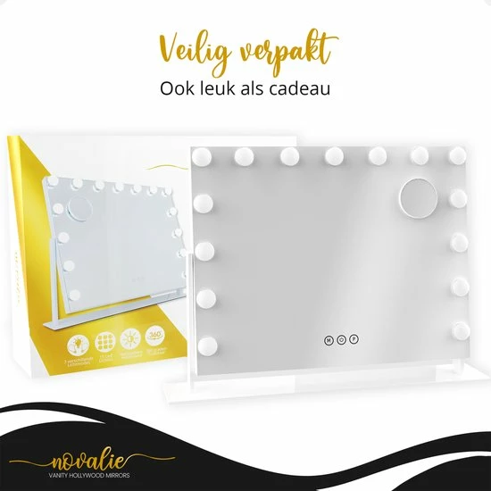 Novalie Hollywood Spiegel Met Verlichting - 65 Cm X 50 Cm - Make Up Spiegel Met Led Lampen Visagie Dimbaar / 3 Lichtstanden Voor Hem / Haar Cadeau 10x Vergroting Met Tru-Daylight Verlichting Wit 12 Novalie Hollywood Spiegel Met Verlichting - 65 Cm X 50 Cm - Make Up Spiegel Met Led Lampen Visagie Dimbaar / 3 Lichtstanden Voor Hem / Haar Cadeau 10x Vergroting Met Tru-Daylight Verlichting Wit - Afbeelding 12