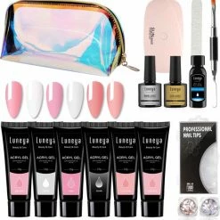 Luneya Polygel Kit - 6 Kleuren - Polygel Nagels Starterspakket - Tasje - Incl. UV LED Lamp