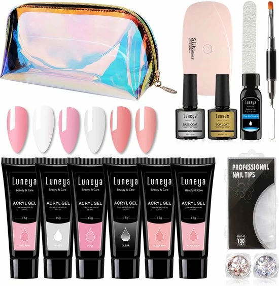 Luneya Polygel Kit - 6 Kleuren - Polygel Nagels Starterspakket - Tasje - Incl. UV LED Lamp 1 Luneya Polygel Kit - 6 Kleuren - Polygel Nagels Starterspakket - Tasje - Incl. UV LED Lamp