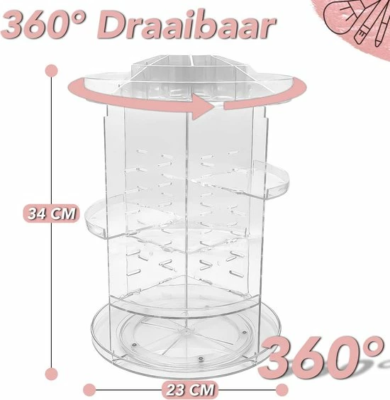 AWEMOZ Make-Up Organizer - Beauty Organizer Voor Make Up - 360 Roterend - Opbergbox - Opbergdoos Cosmetica - Sieradendoos - Nagellak - Lippenstift - Transparant - Cadeau Voor Vrouw 2 AWEMOZ Make-Up Organizer - Beauty Organizer Voor Make Up - 360 Roterend - Opbergbox - Opbergdoos Cosmetica - Sieradendoos - Nagellak - Lippenstift - Transparant - Cadeau Voor Vrouw - Afbeelding 2