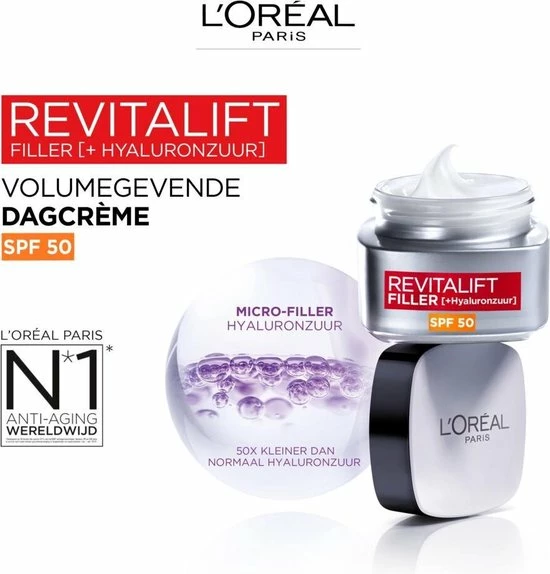 L?Or?al Paris L Or Al Paris Revitalift Filler Anti-Aging Dagcr Me SPF50 - 50ml - Gezichtsverzorging Met Hyaluronzuur 3 L?Or?al Paris L Or Al Paris Revitalift Filler Anti-Aging Dagcr Me SPF50 - 50ml - Gezichtsverzorging Met Hyaluronzuur - Afbeelding 3