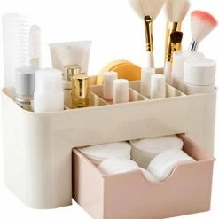 IBright Make-Up Organizer Met Lade - Cosmetica Opbergdoos - Bureau Organizer - Roze