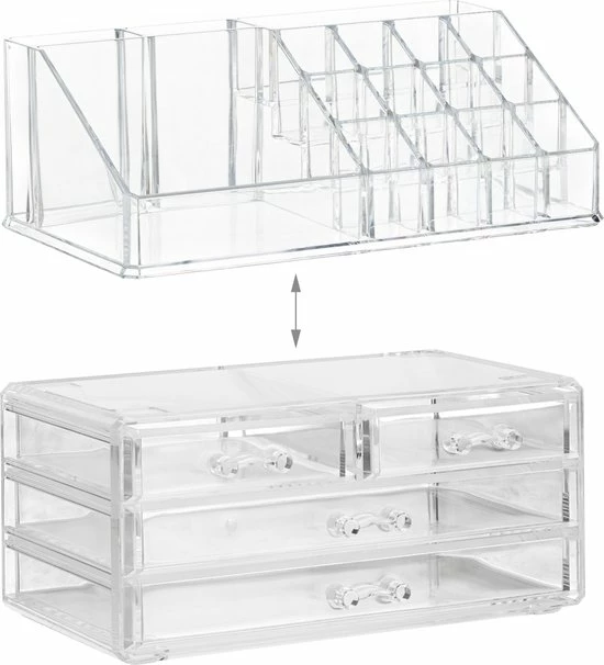 Relaxdays Make-up Organizer - Tweedelig - Cosmetica Opbergdoos - Transparant 15 Relaxdays Make-up Organizer - Tweedelig - Cosmetica Opbergdoos - Transparant - Afbeelding 15