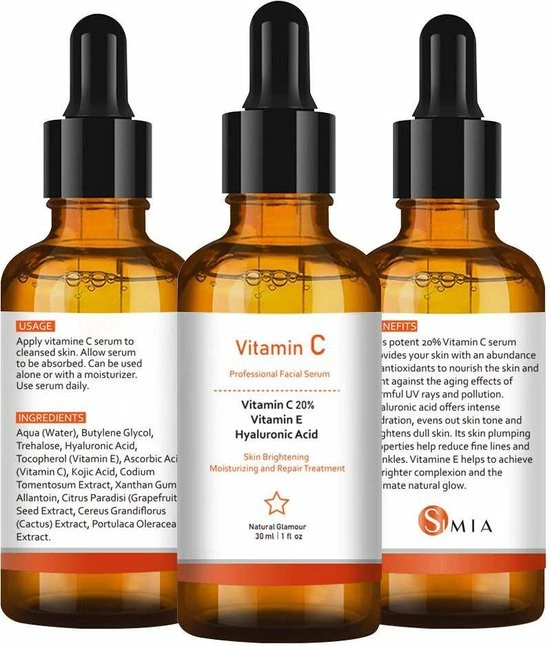 SIMIA? Simia Original Vitamine C Serum - Met Vitamine E & Hyaluronzuur - Gezichtsserum - Collageen - Anti Rimpel - Anti Acne - Tegen Pigmentvlekken - 30ml 3 SIMIA? Simia Original Vitamine C Serum - Met Vitamine E & Hyaluronzuur - Gezichtsserum - Collageen - Anti Rimpel - Anti Acne - Tegen Pigmentvlekken - 30ml - Afbeelding 3