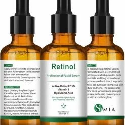 Simia™ Original Active Retinol Serum - Met Vitamine E & Hyaluronzuur - Gezichtsserum - Collageen - Anti Aging - Celvernieuwing - Anti-Acne - Tegen Mee-eters En Grove Poriën - Tegen Pigmentvlekken - 60ml -Maybelline-winkel 550x649 1