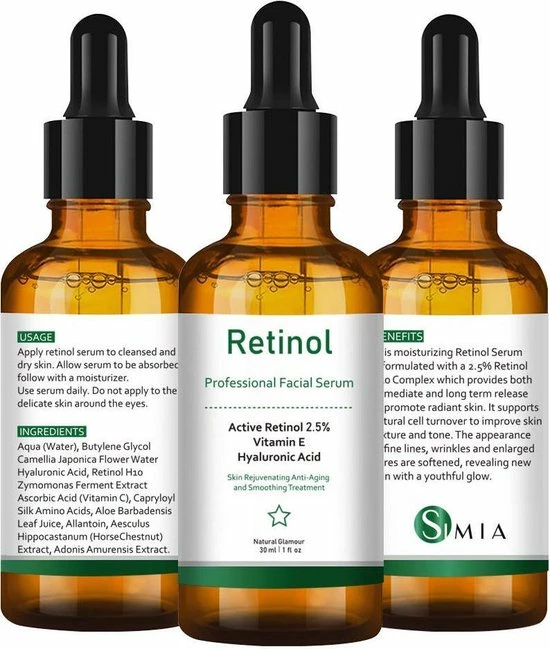 SIMIA? SIMIA Original Active Retinol Serum - Met Vitamine E & Hyaluronzuur - Gezichtsserum - Collageen - Anti Aging - Celvernieuwing - Anti-Acne - Tegen Mee-eters En Grove Pori N - Tegen Pigmentvlekken - 30ml 3 SIMIA? SIMIA Original Active Retinol Serum - Met Vitamine E & Hyaluronzuur - Gezichtsserum - Collageen - Anti Aging - Celvernieuwing - Anti-Acne - Tegen Mee-eters En Grove Pori N - Tegen Pigmentvlekken - 30ml - Afbeelding 3