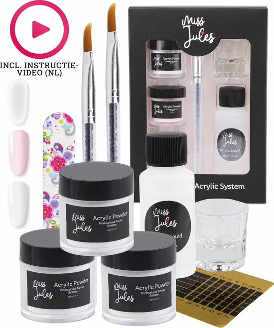 Miss Jules - Acryl Nagels Starterspakket - Wit, Roze & Transparant - Professionele Kunstnagels 1 Miss Jules - Acryl Nagels Starterspakket - Wit, Roze & Transparant - Professionele Kunstnagels