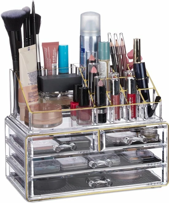 Relaxdays Make-up Organizer - Tweedelig - Cosmetica Opbergdoos - Wit 2 Relaxdays Make-up Organizer - Tweedelig - Cosmetica Opbergdoos - Wit - Afbeelding 2