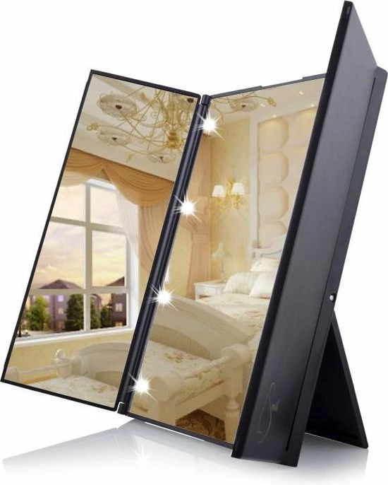 Fuegobird Spiegel Met LED Verlichting - Make-upspiegel - Zwart 2 Fuegobird Spiegel Met LED Verlichting - Make-upspiegel - Zwart - Afbeelding 2