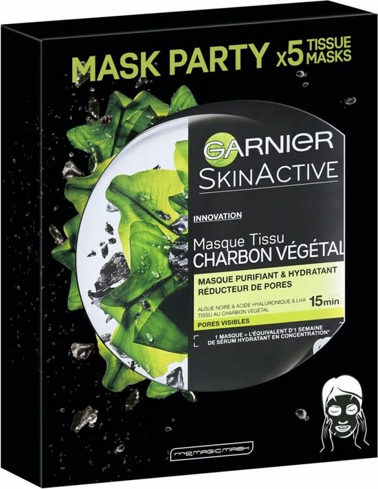 Garnier Skinactive Face Pure Charcoal Gezichtsmasker - 5 Stuks - Voordeelverpakking 1 Garnier Skinactive Face Pure Charcoal Gezichtsmasker - 5 Stuks - Voordeelverpakking