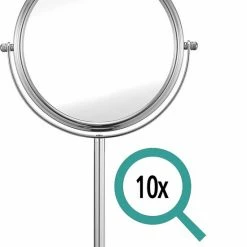 Omliox Make Up En Scheer Spiegel - Metalen Ronde Standspiegel - 10x Vergroting - 19cm