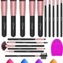 Bestope Make Up Kwasten Set Met Beauty Blenders 16 Delig - Brush Set - Kwasten Reiniger - Ros Goud